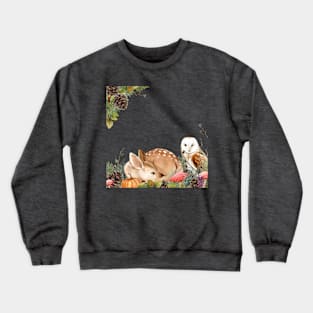 Bambi deer with owl in autumn colours Crewneck Sweatshirt